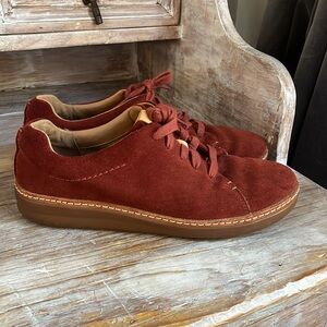 Clarks Suede Lace-Up Sneakers in Rustic Red-Brown